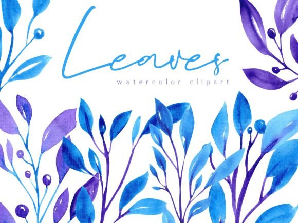 Download Blue&amp;purple Watercolor Leaves Clipart - Blue Collection