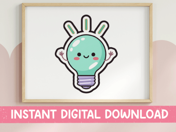 Download Kawaii Light Bulb Happy Idea Sticker - Sticker Collection