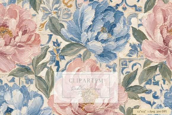 Download Blue Pink Peony Tile Floral Pattern - Blue Collection