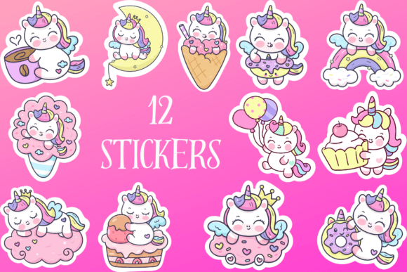 Download Cute Unicorn Sticker Set, Print &amp; Cut - Sticker Collection
