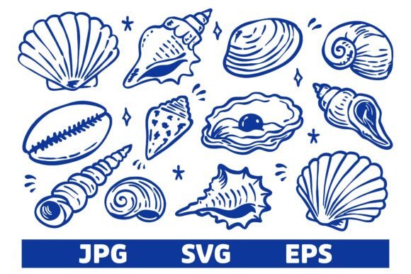 Download Hand Drawn Blue Seashell Doodle Set - Blue Collection