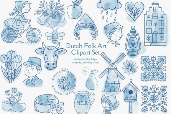 Download Dutch Folk Blue Clipart Set - Blue Collection