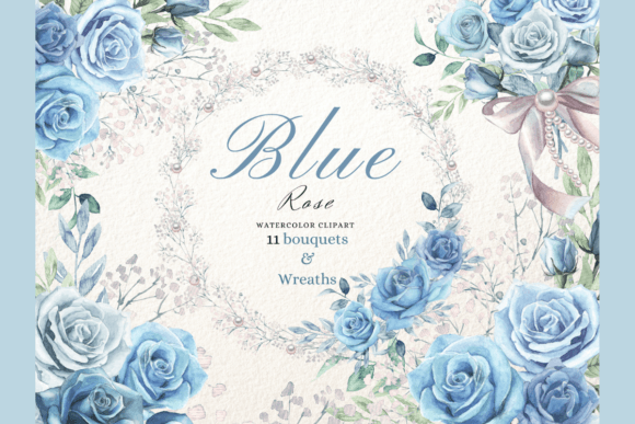 Download Watercolor Blue Rose Wreaths &amp; Bouquets - Blue Collection